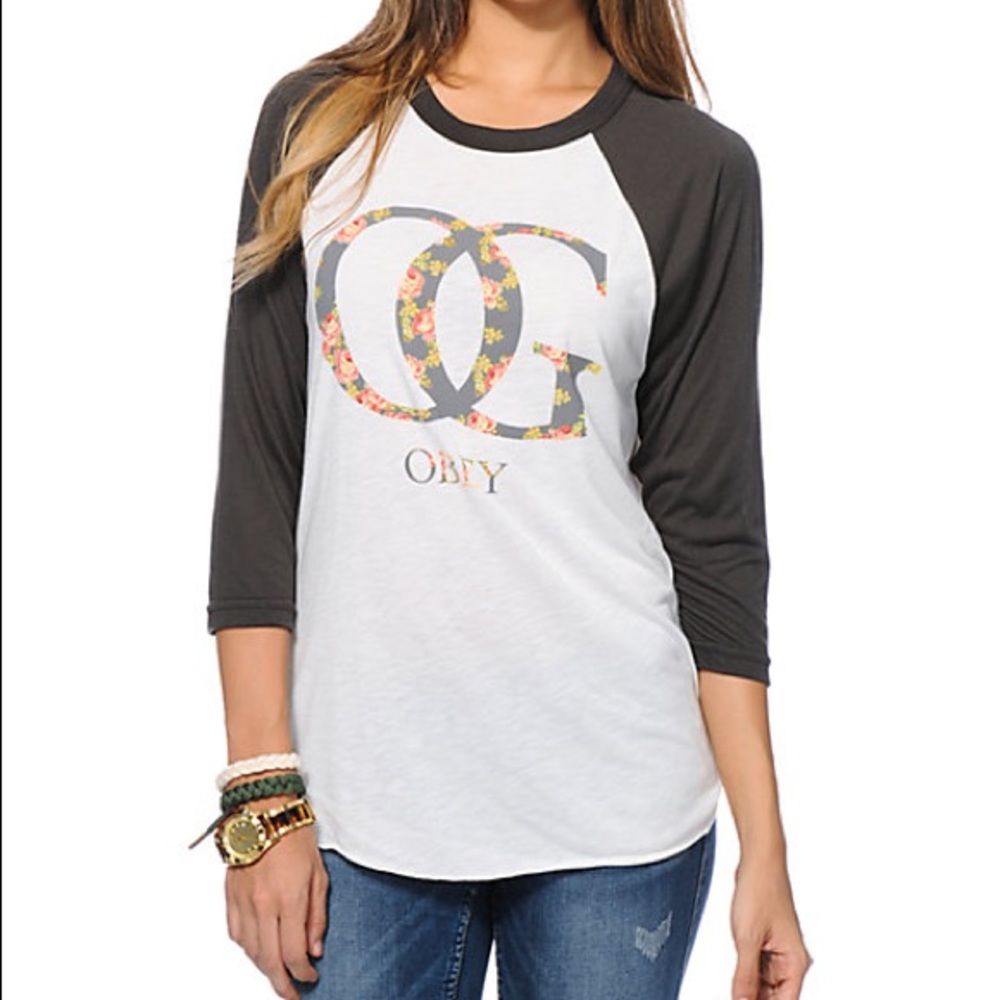 Obey Floral Baseball Tee 3/4 Sleeve Size Small